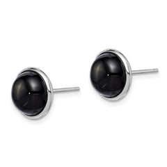 QE15152 Sterling Silver Rhod-plated Polished 10mm Onyx Cabochon Post Earrings
