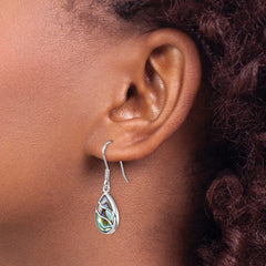 QE15154 Sterling Silver Rhodium-plated Polished Abalone Teardrop Dangle Earrings