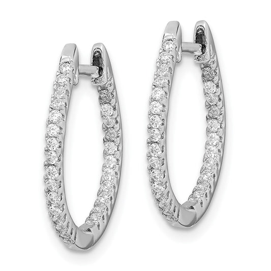QE15159 Sterling Silver Rhodium-plated CZ In/Out Hinged Hoop Earrings