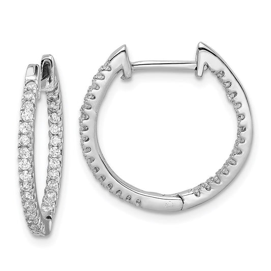 QE15159 Sterling Silver Rhodium-plated CZ In/Out Hinged Hoop Earrings