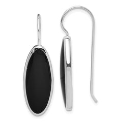 QE1515 Sterling Silver Rhodium-plated Polished Onyx Oval Dangle Earrings