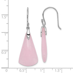 QE15164 Sterling Silver Rhodium-plated Dyed Pink Quartz Dangle Earrings