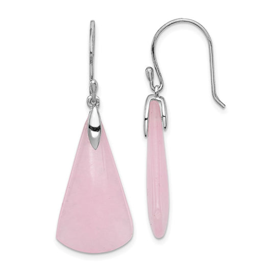 QE15164 Sterling Silver Rhodium-plated Dyed Pink Quartz Dangle Earrings