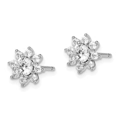 QE15171 Sterling Silver Rhodium-plated Polished CZ Flower Post Earrings