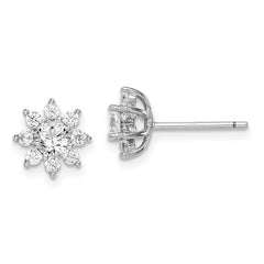 QE15171 Sterling Silver Rhodium-plated Polished CZ Flower Post Earrings