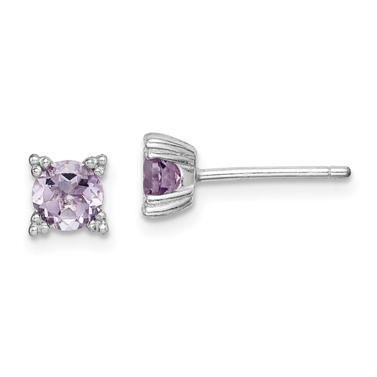 QE15175 Sterling Silver Rhodium-plated Round 5mm Amethyst Post Earrings