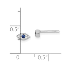QE15185 Sterling Silver RH-plated Polished Blue & White CZ Eye Post Earrings