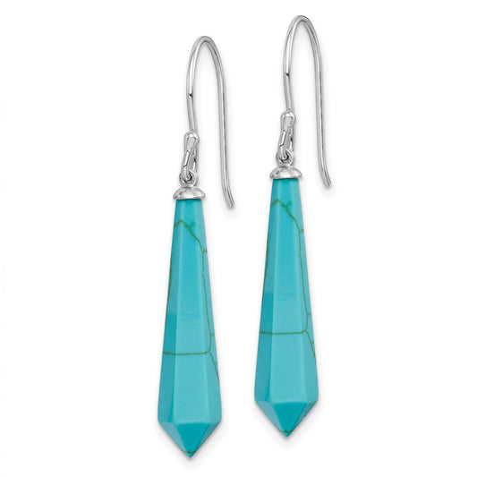 QE15186 Sterling Silver RH-pltd Polished Imitation Turquoise Point Dangle Earrings
