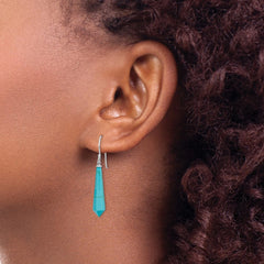 QE15186 Sterling Silver RH-pltd Polished Imitation Turquoise Point Dangle Earrings