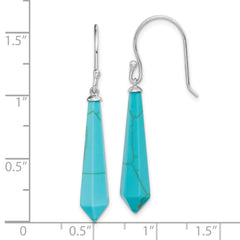 QE15186 Sterling Silver RH-pltd Polished Imitation Turquoise Point Dangle Earrings