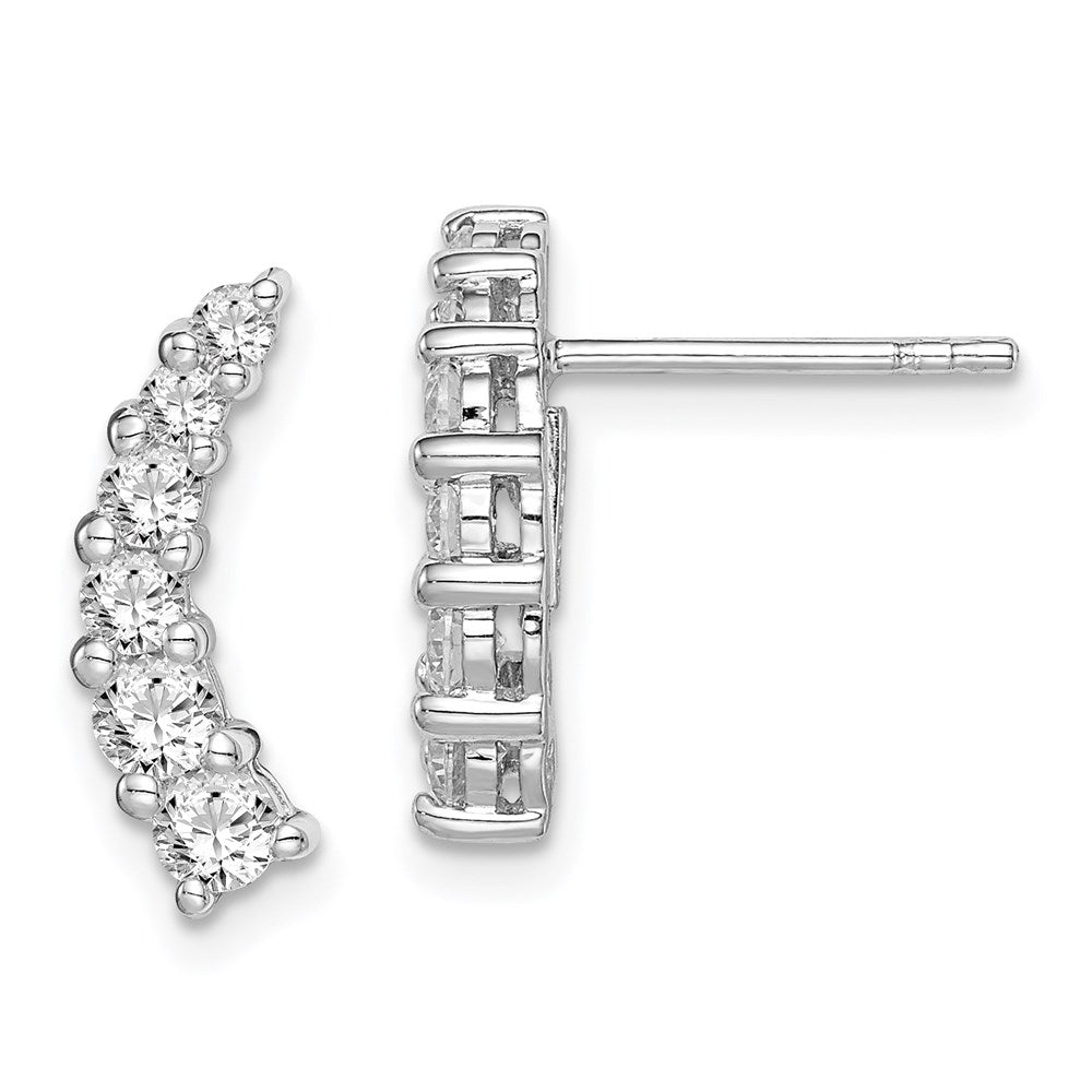 QE15191 Sterling Silver Rhodium-plated Graduated CZ Curved Post Earrings