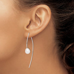 QE15199 Sterling Silver Rhodium-plated 8-9mm White Teardrop Freshwater Cultured Pearl Threader Earrings