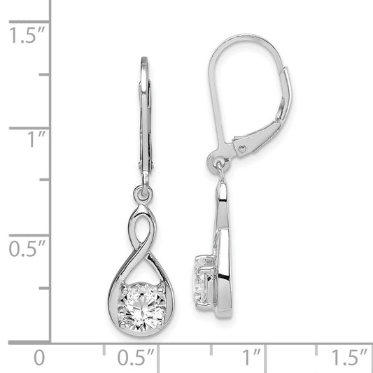 QE15221 Sterling Silver Rhodium-plated Polished CZ Infinity Leverback Earrings