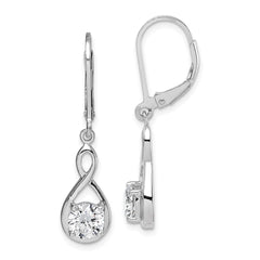 QE15221 Sterling Silver Rhodium-plated Polished CZ Infinity Leverback Earrings