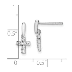 QE15231 Sterling Silver Rhodium-plated Polished CZ Cross Post Dangle Earrings