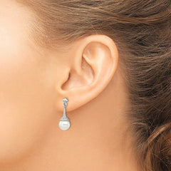 QE15236 Sterling Silver Rhodium-plated CZ and Imitation Shell Pearl Dangle Earrings
