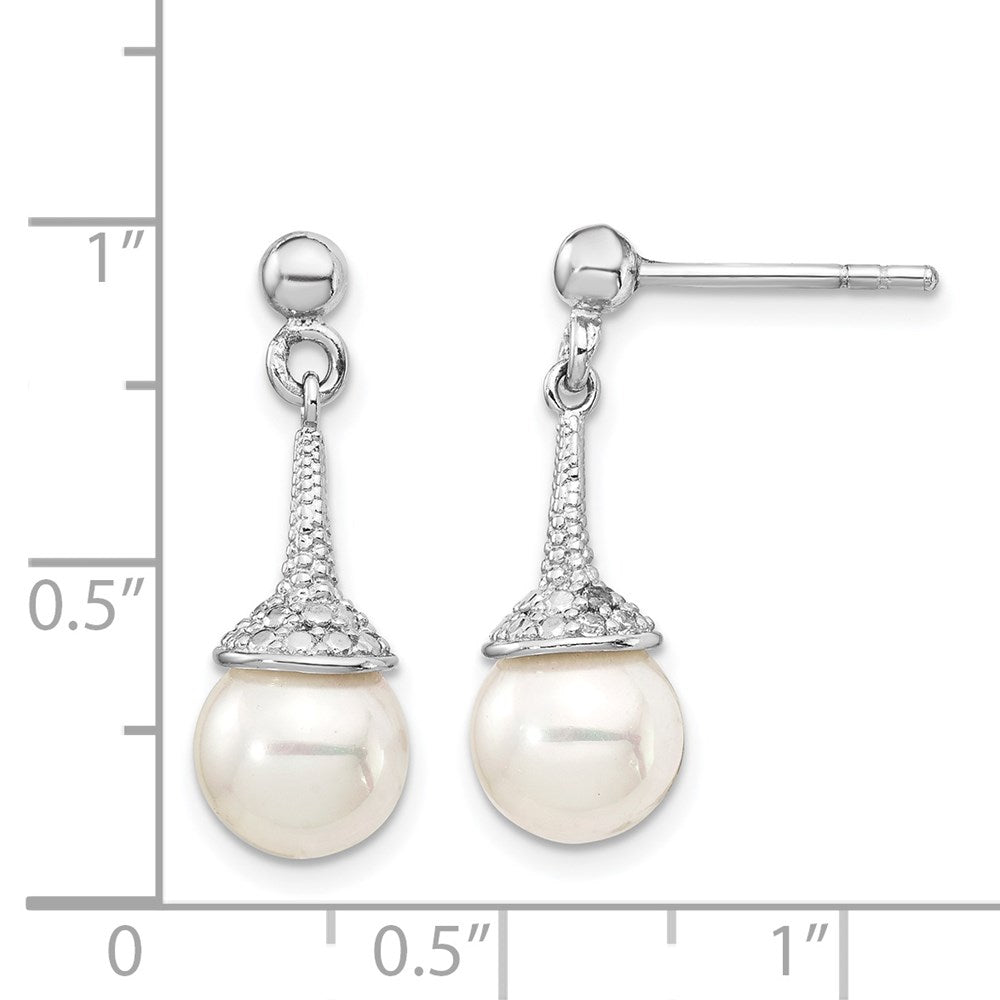 QE15236 Sterling Silver Rhodium-plated CZ and Imitation Shell Pearl Dangle Earrings