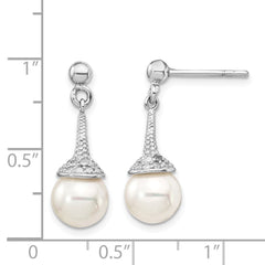 QE15236 Sterling Silver Rhodium-plated CZ and Imitation Shell Pearl Dangle Earrings