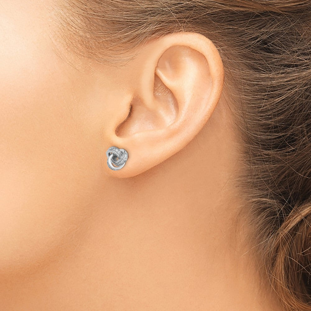 QE15248 Sterling Silver Rhodium-plated Polished CZ Love Knot Post Earrings