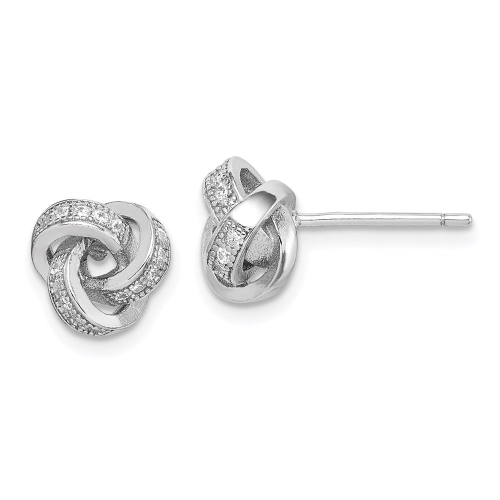 QE15248 Sterling Silver Rhodium-plated Polished CZ Love Knot Post Earrings