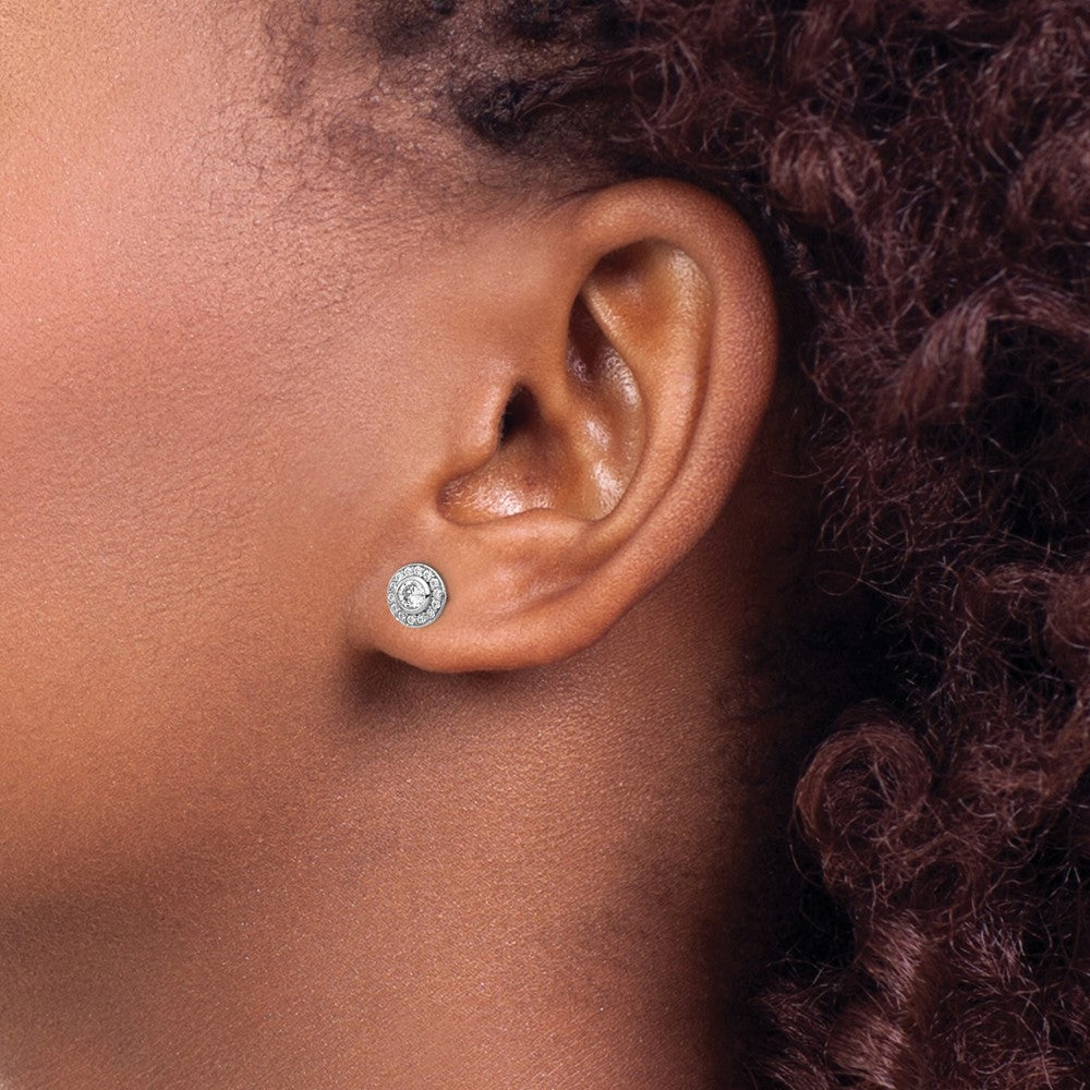 QE15272 Sterling Silver Rhodium-plated Polished White 5-6mm Mother of Pearl & CZ Halo Reversible Post Earrings