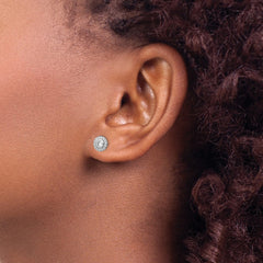 QE15272 Sterling Silver Rhodium-plated Polished White 5-6mm Mother of Pearl & CZ Halo Reversible Post Earrings