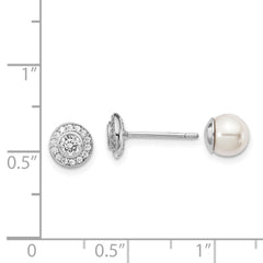 QE15272 Sterling Silver Rhodium-plated Polished White 5-6mm Mother of Pearl & CZ Halo Reversible Post Earrings