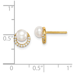 QE15296 Sterling Silver Gold-tone w/ FW Cultured Pearl and CZ Earrings