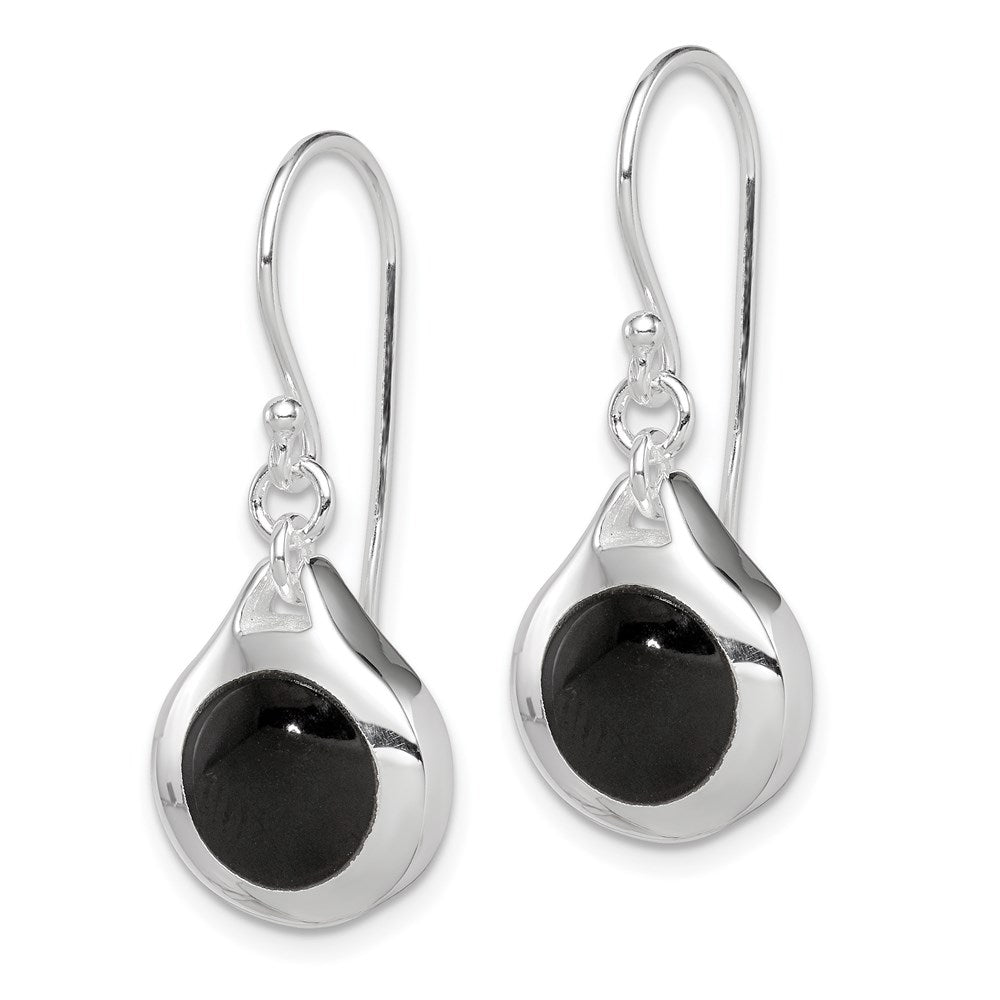 QE1530 Sterling Silver Rhodium-plated Polished Onyx Teardrop Dangle Earrings