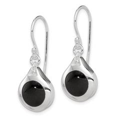 QE1530 Sterling Silver Rhodium-plated Polished Onyx Teardrop Dangle Earrings
