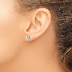 QE15303 Sterling Silver RH-pltd Polished Blue Created Opal Teardrop Stud Earrings
