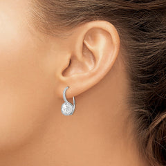 QE15306 Sterling Silver Rhodium-plated Polished Round CZ Halo Leverback Earrings
