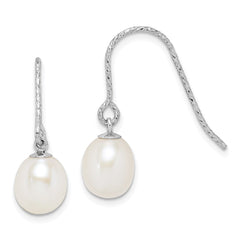 QE15309 Sterling Silver Rhodium-plated Diamond-cut 6-7mm White Teardrop Freshwater Cultured Pearl Dangle Earrings