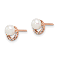 QE15311 Sterling Silver Rose-tone w/ FW Cultured Pearl and CZ Earrings