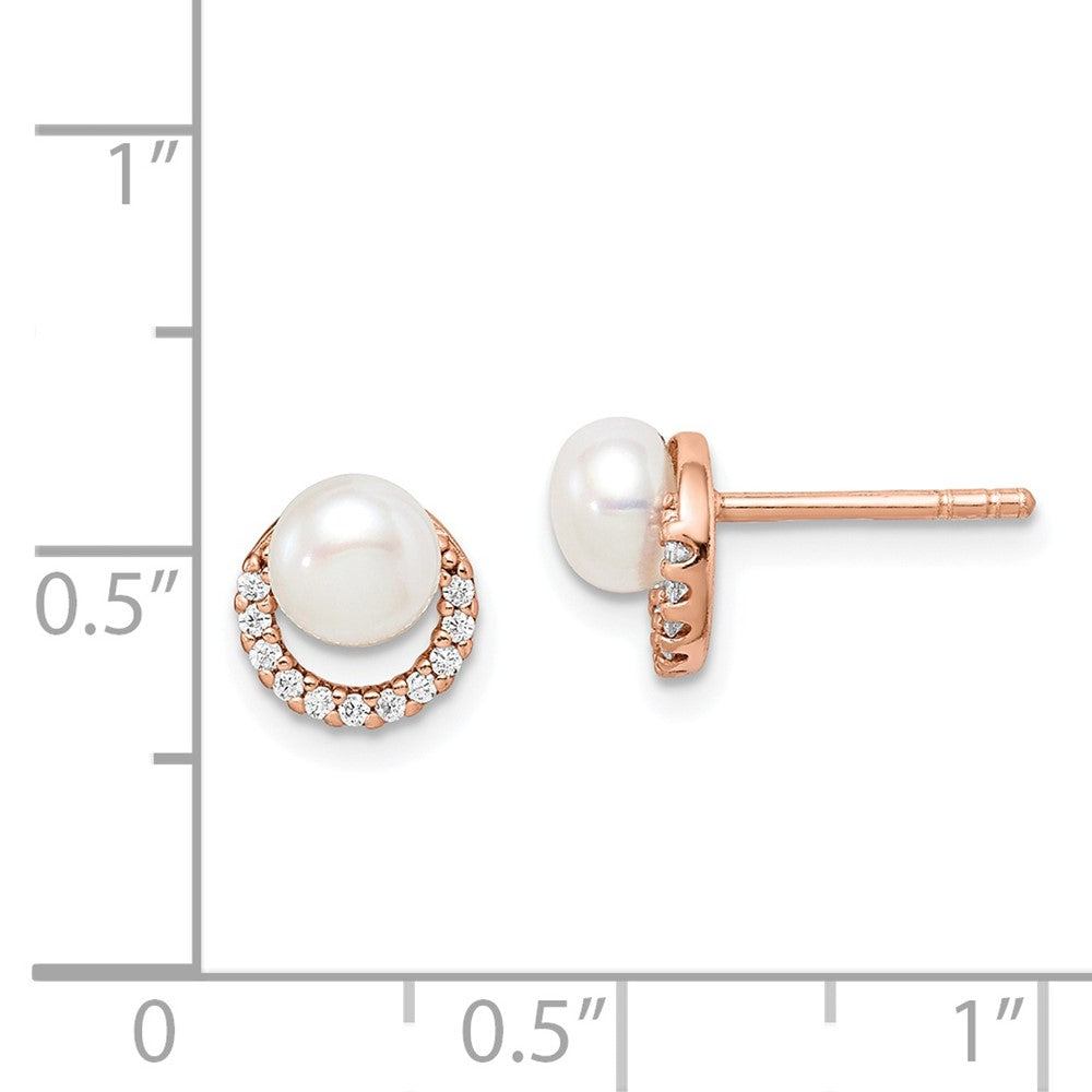 QE15311 Sterling Silver Rose-tone w/ FW Cultured Pearl and CZ Earrings