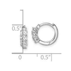 QE15317 Sterling Silver RH-plated 3-stone CZ 2x11mm Hinged Hoop Earrings