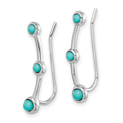 QE15322 Sterling Silver Rhodium-plated Created Turquoise Ear Climber Earrings