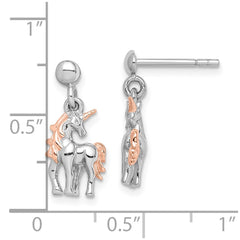 QE15332 Sterling Silver Rhodium-plated Rose Gold-plated Unicorn Post Earrings