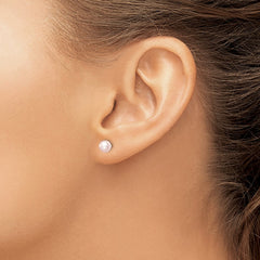QE15340 Sterling Silver Madi K Rhodium-plated 5-6mm Pink Round Freshwater Cultured Pearl Post Earrings