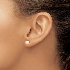QE15341 Sterling Silver Madi K Rhodium-plated 6-7mm Pink Round Freshwater Cultured Pearl Post Earrings