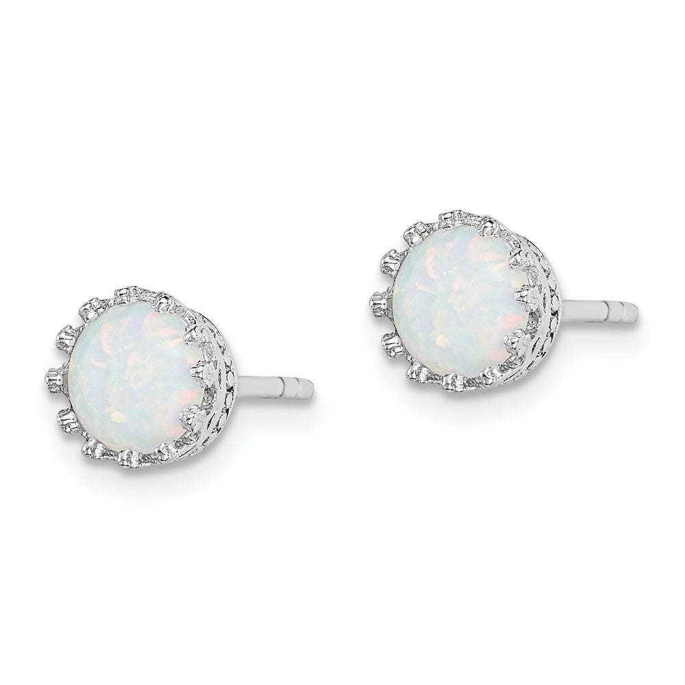 QE15345 Sterling Silver Rhodium-plated 6mm Polished Created Opal Post Earrings