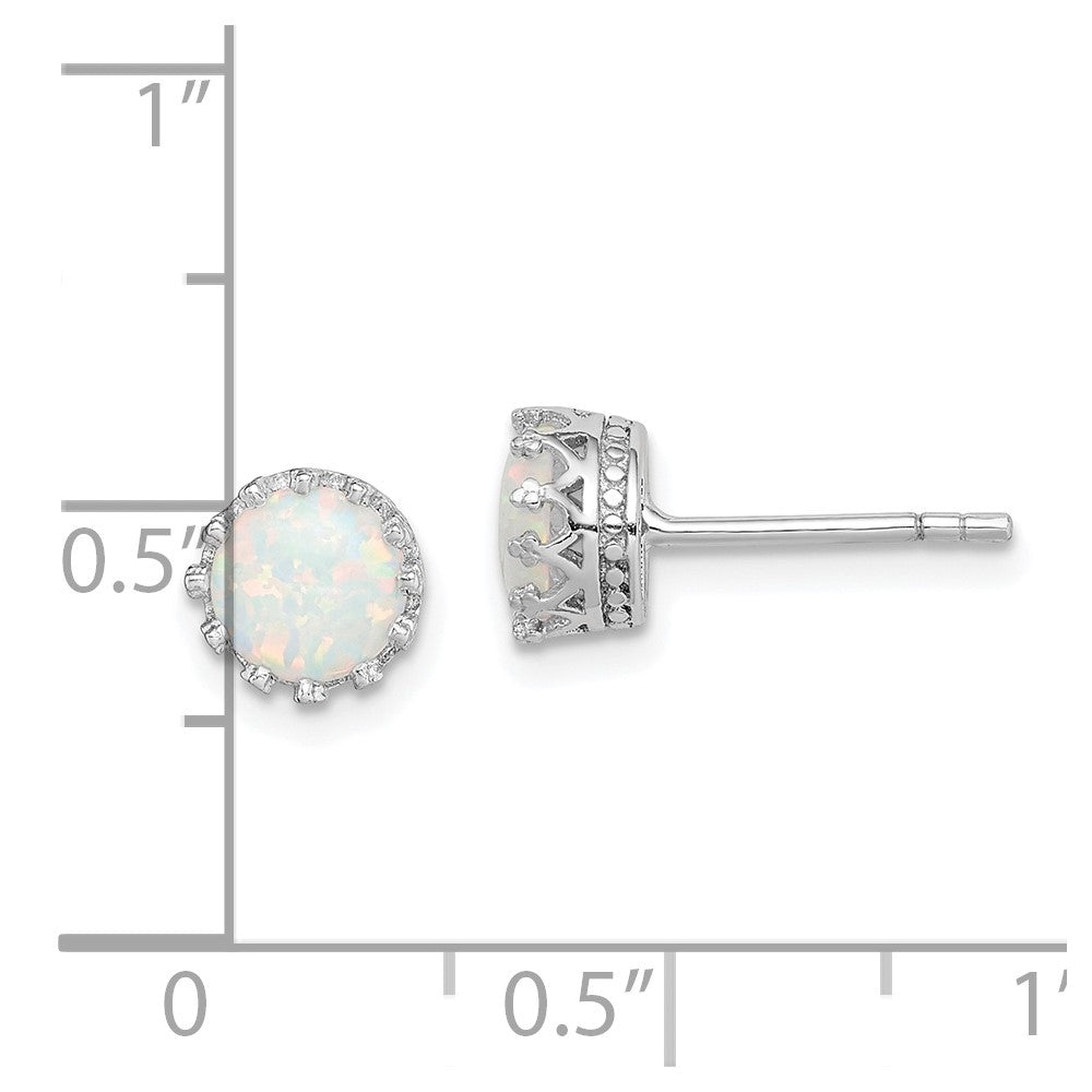 QE15345 Sterling Silver Rhodium-plated 6mm Polished Created Opal Post Earrings