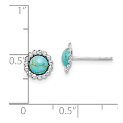 QE15349 Sterling Silver Rhodium-plated Created Turquoise Post Earrings