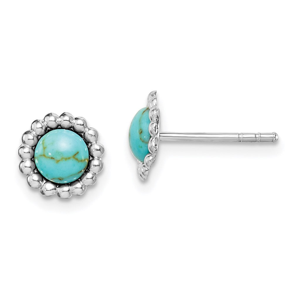 QE15349 Sterling Silver Rhodium-plated Created Turquoise Post Earrings