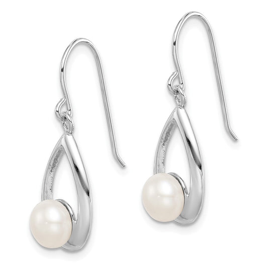 QE15357 Sterling Silver Rhodium-plated 6-7mm White Freshwater Cultured Pearl Teardrop Dangle Earrings