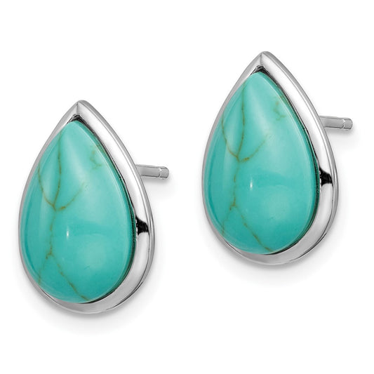 QE15369 Sterling Silver Rhodium-plated Imitation Turquoise Teardrop Post Earrings