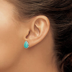QE15369 Sterling Silver Rhodium-plated Imitation Turquoise Teardrop Post Earrings