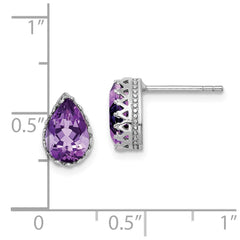 QE15383AM Sterling Silver Rhodium-plated 10mm Polished Pear Amethyst Post Earrings