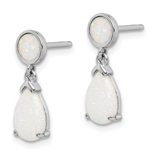 QE15400 Sterling Silver Rhod-plated Created Opal Teardrop Post Dangle Earrings