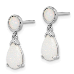 QE15400 Sterling Silver Rhod-plated Created Opal Teardrop Post Dangle Earrings